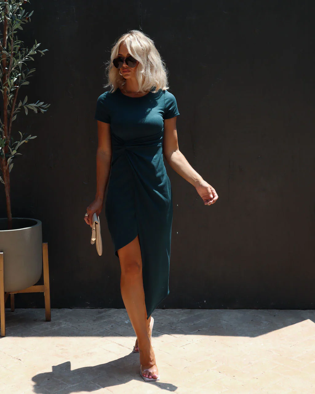 Shannon Twisted Asymmetrical Midi Dress