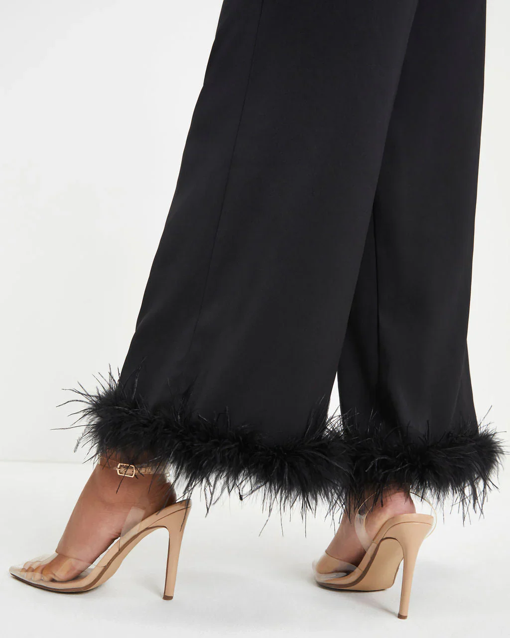New Lover Feather Trim Pocketed Pants