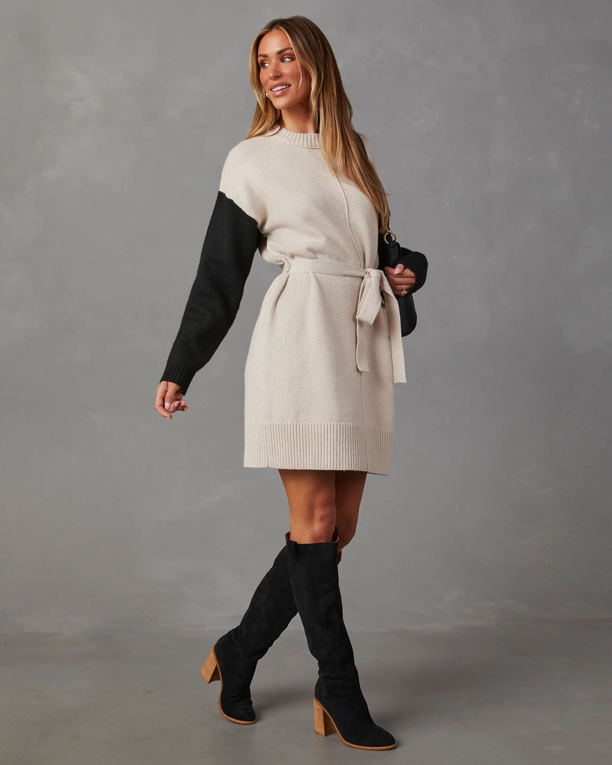 Randey Tie Waist Mini Sweater Dress