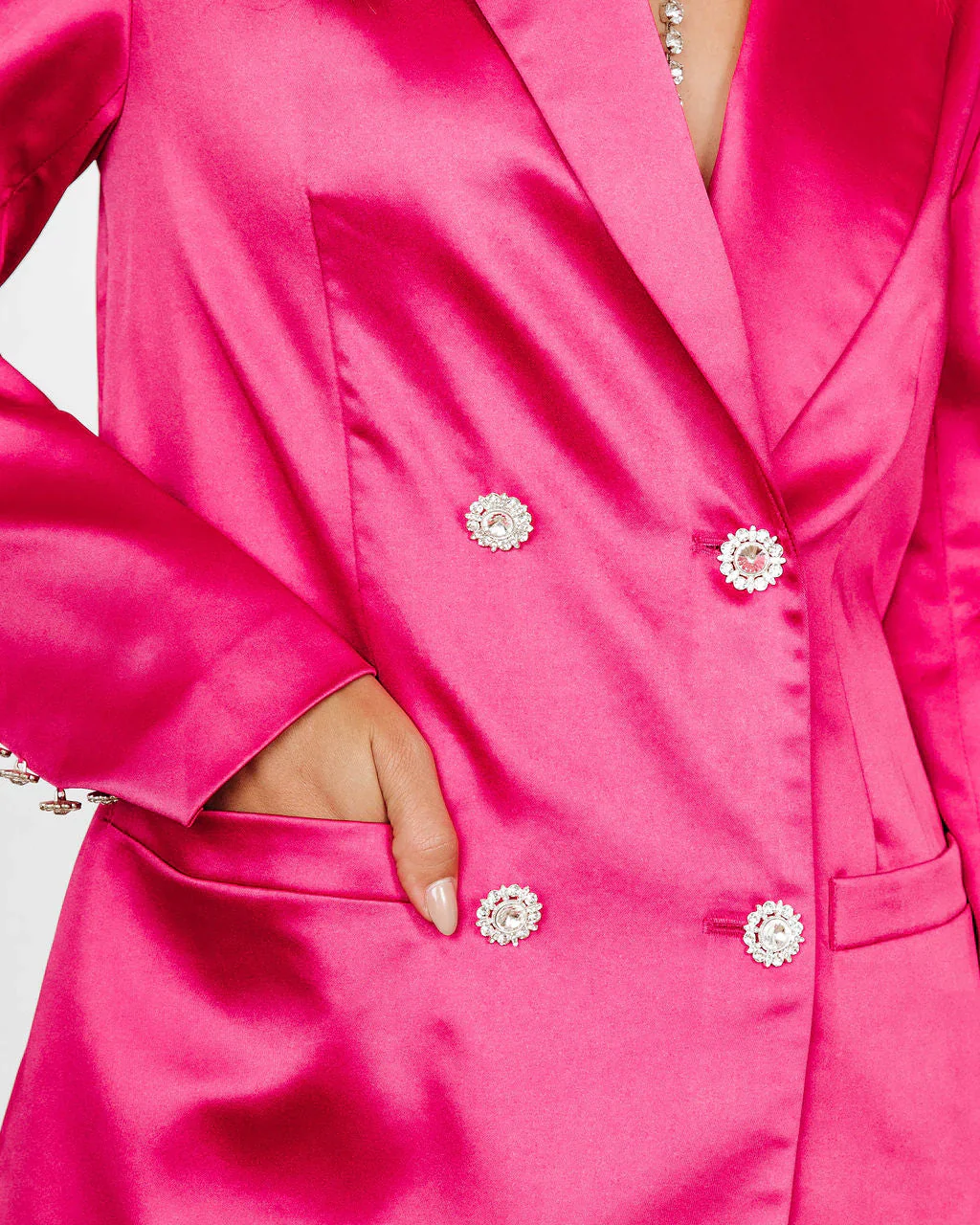 Sensational Queen Satin Embellished Pocketed Blazer